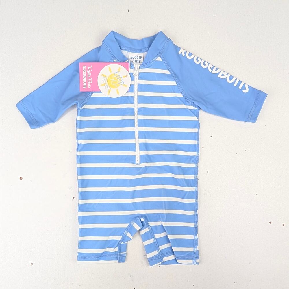Rugged Butts Infant 0-3 Months Light Blue/White Stripe One Piece Rashguard